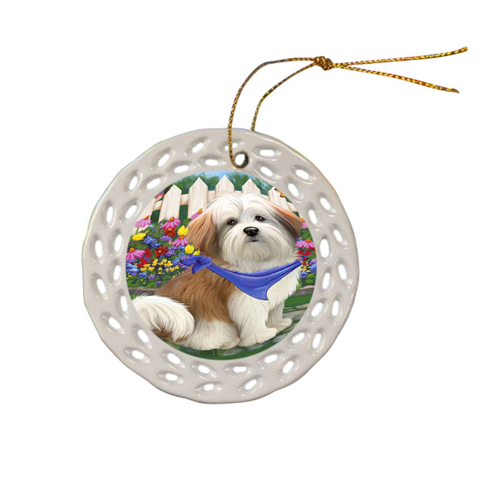 Spring Floral Malti Tzu Dog Ceramic Doily Ornament DPOR49913