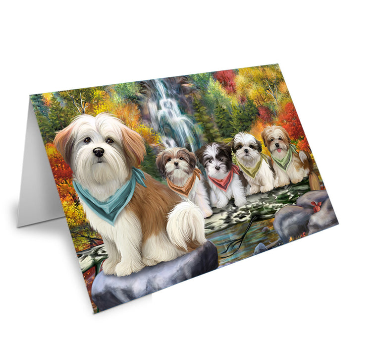 Scenic Waterfall Malti Tzus Dog Handmade Artwork Assorted Pets Greeting Cards and Note Cards with Envelopes for All Occasions and Holiday Seasons GCD54560