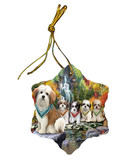 Scenic Waterfall Malti Tzus Dog Star Porcelain Ornament SPOR50169