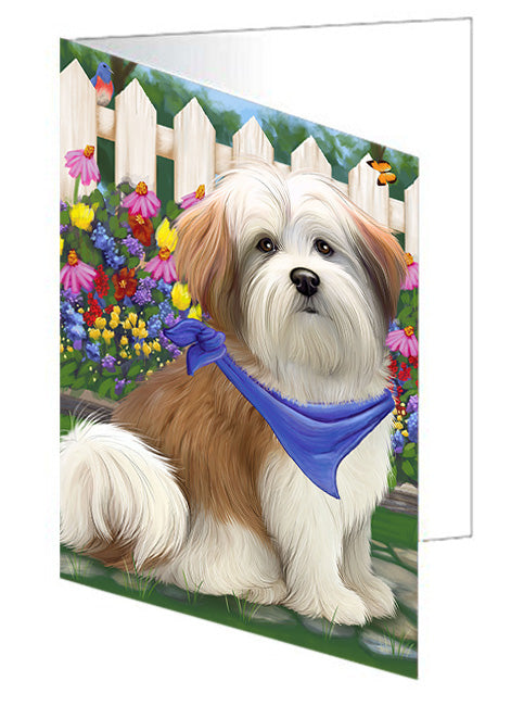 Spring Floral Malti Tzu Dog Handmade Artwork Assorted Pets Greeting Cards and Note Cards with Envelopes for All Occasions and Holiday Seasons GCD53768