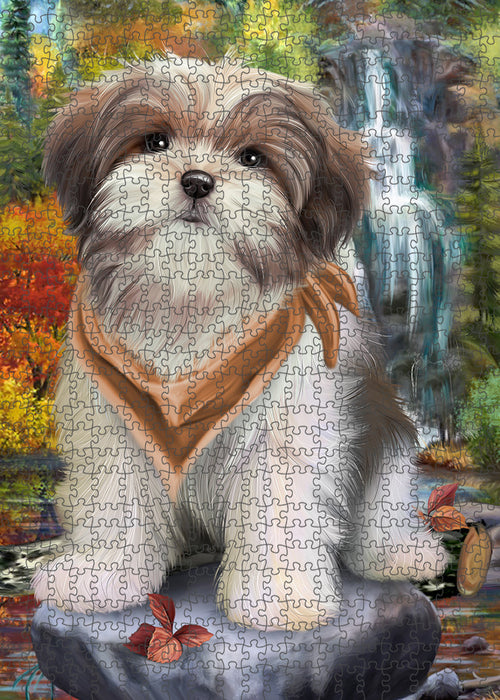Scenic Waterfall Malti Tzu Dog Puzzle with Photo Tin PUZL54396