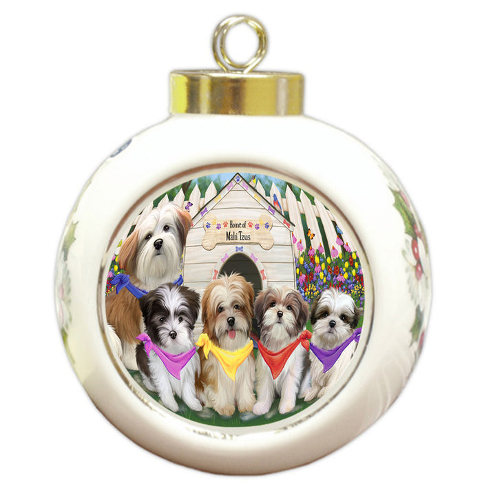 Spring Dog House Malti Tzus Dog Round Ball Christmas Ornament RBPOR49914