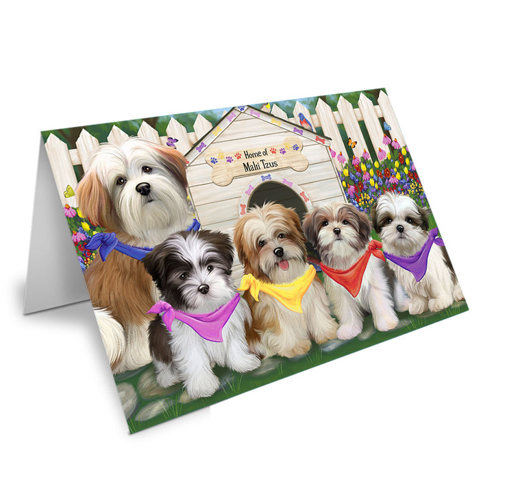 Spring Dog House Malti Tzus Dog Handmade Artwork Assorted Pets Greeting Cards and Note Cards with Envelopes for All Occasions and Holiday Seasons GCD53771