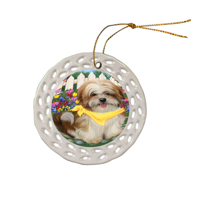 Spring Floral Malti Tzu Dog Ceramic Doily Ornament DPOR49915