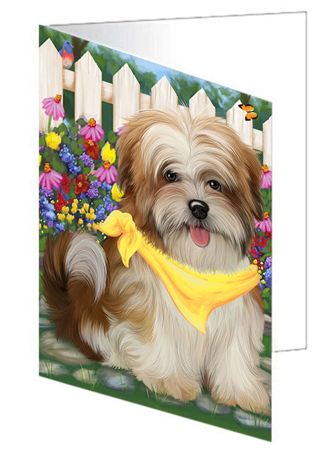 Spring Floral Malti Tzu Dog Handmade Artwork Assorted Pets Greeting Cards and Note Cards with Envelopes for All Occasions and Holiday Seasons GCD53774