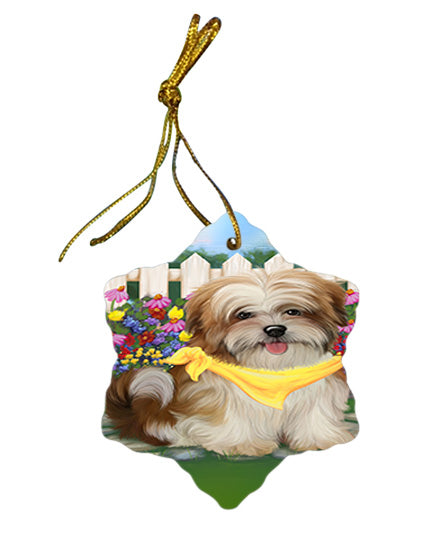 Spring Floral Malti Tzu Dog Star Porcelain Ornament SPOR49907