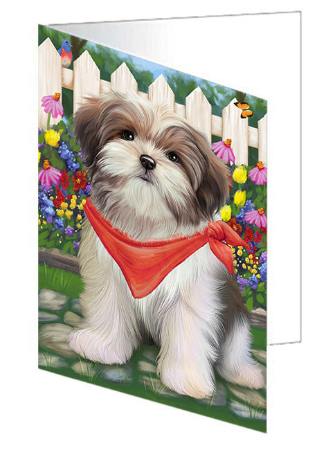 Spring Floral Malti Tzu Dog Handmade Artwork Assorted Pets Greeting Cards and Note Cards with Envelopes for All Occasions and Holiday Seasons GCD53777