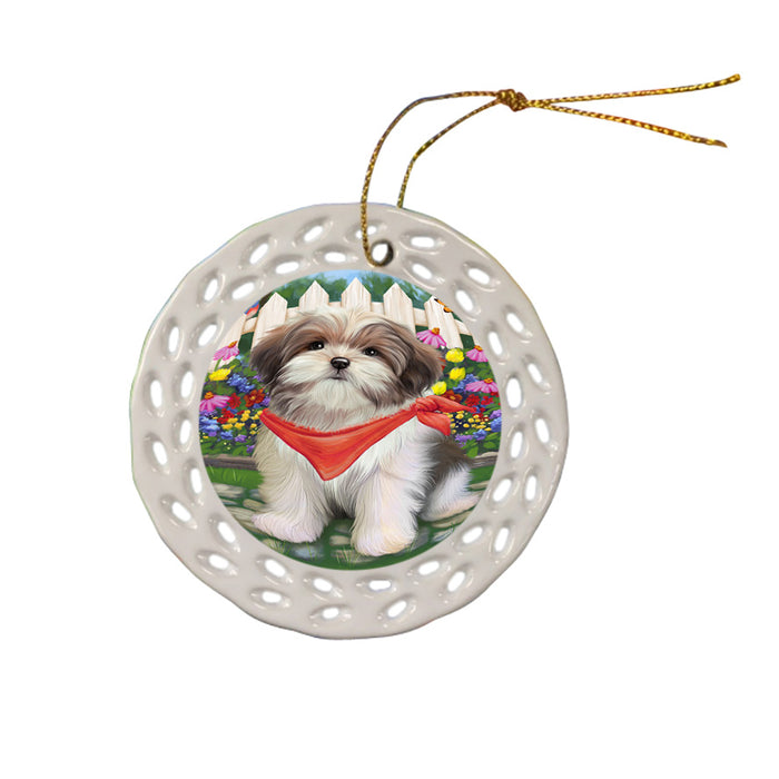 Spring Floral Malti Tzu Dog Ceramic Doily Ornament DPOR49916