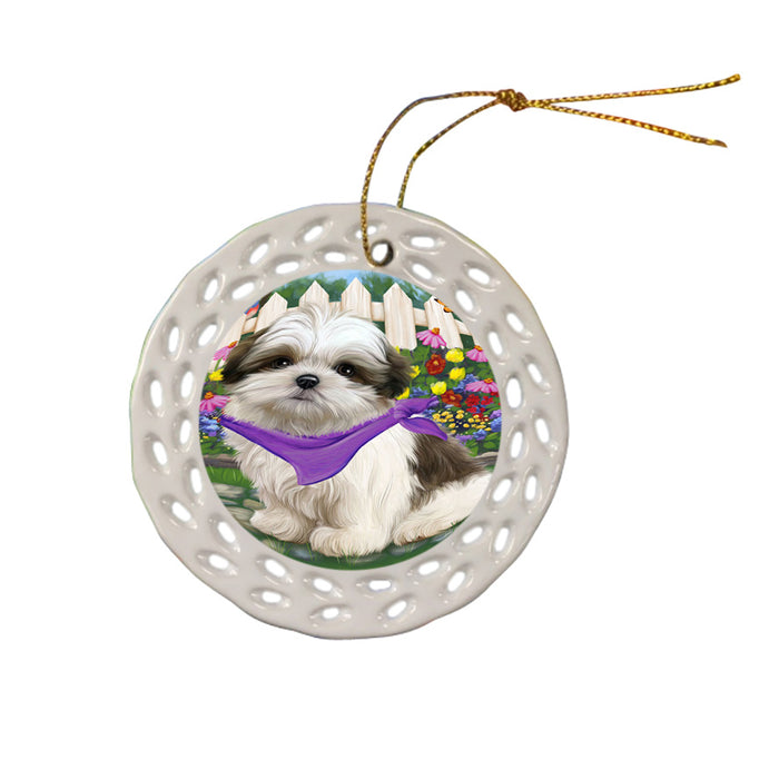Spring Floral Malti Tzu Dog Ceramic Doily Ornament DPOR49917