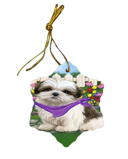 Spring Floral Malti Tzu Dog Star Porcelain Ornament SPOR49909