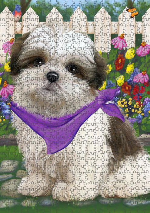 Spring Floral Malti Tzu Dog Puzzle with Photo Tin PUZL53457