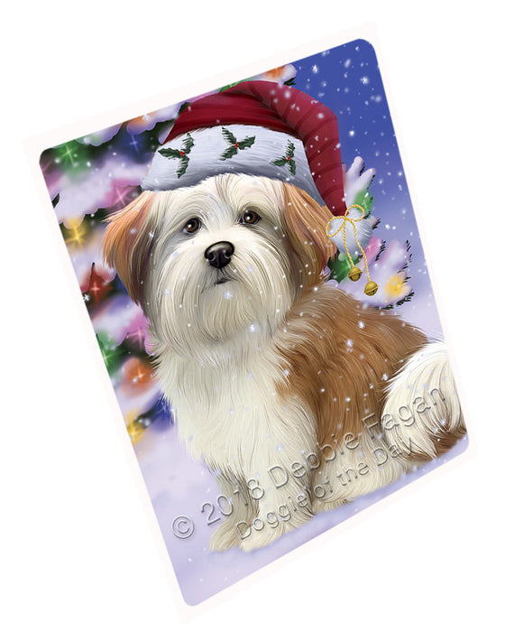 Winterland Wonderland Malti Tzu Dog In Christmas Holiday Scenic Background Large Refrigerator / Dishwasher Magnet RMAG83502