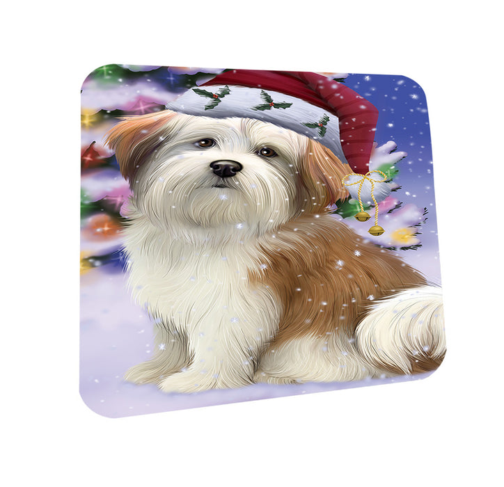 Winterland Wonderland Malti Tzu Dog In Christmas Holiday Scenic Background Coasters Set of 4 CST53728