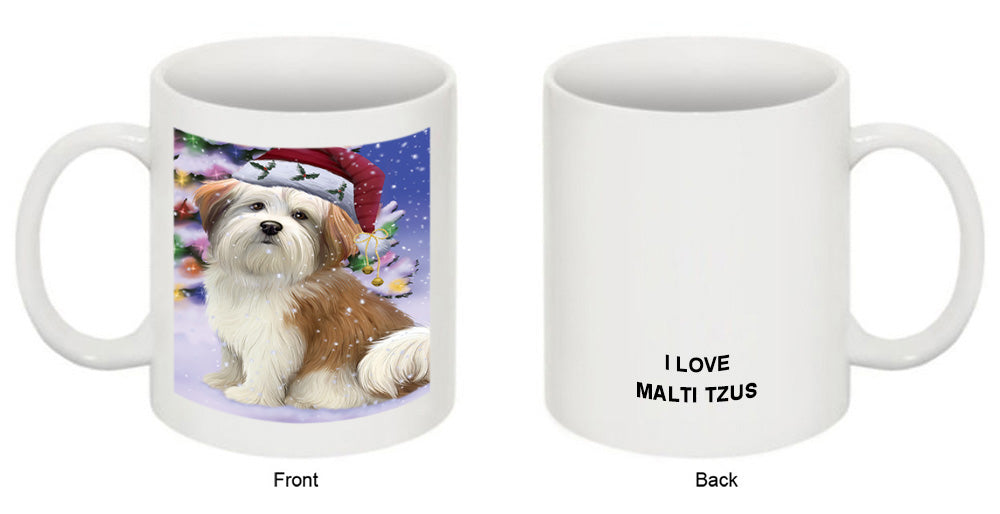 Winterland Wonderland Malti Tzu Dog In Christmas Holiday Scenic Background Coffee Mug MUG49168