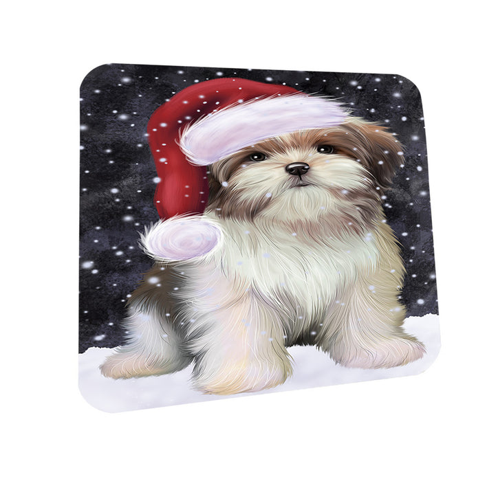Let it Snow Christmas Holiday Malti Tzu Dog Wearing Santa Hat Mug and Coaster Set MUC54304
