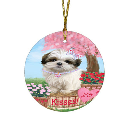 Rosie 25 Cent Kisses Malti Tzu Dog Round Flat Christmas Ornament RFPOR56326