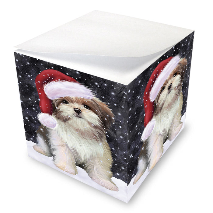 Let it Snow Christmas Holiday Malti Tzu Dog Wearing Santa Hat Note Cube NOC55958