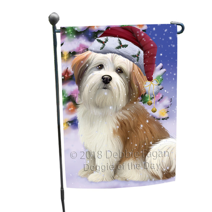 Winterland Wonderland Malti Tzu Dog In Christmas Holiday Scenic Background Garden Flag GFLG53832