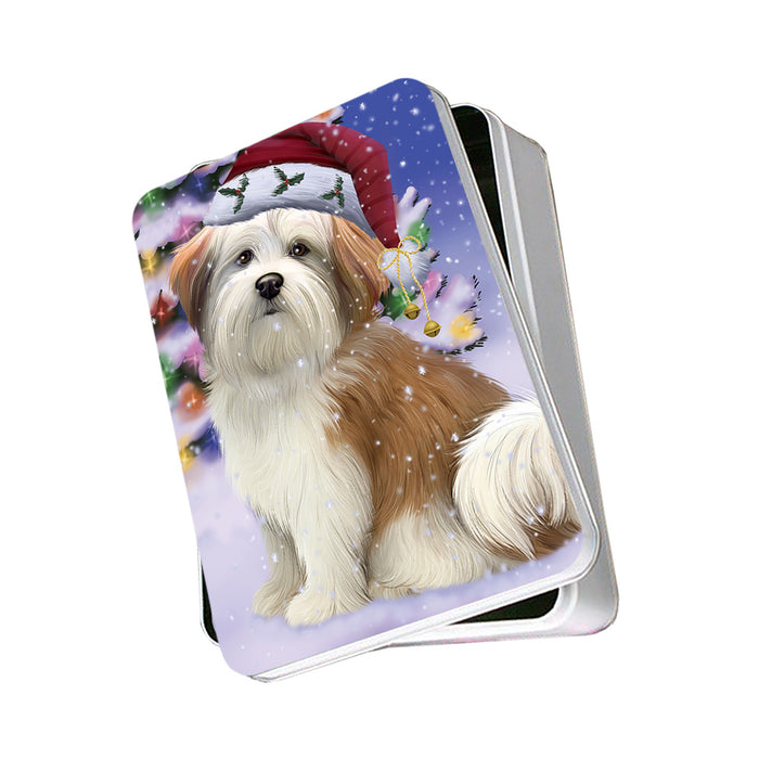 Winterland Wonderland Malti Tzu Dog In Christmas Holiday Scenic Background Photo Storage Tin PITN53713