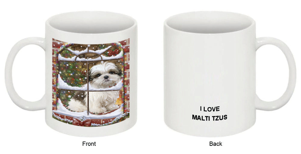 Please Come Home For Christmas Malti Tzu Dog Sitting In Window Coffee Mug MUG49038