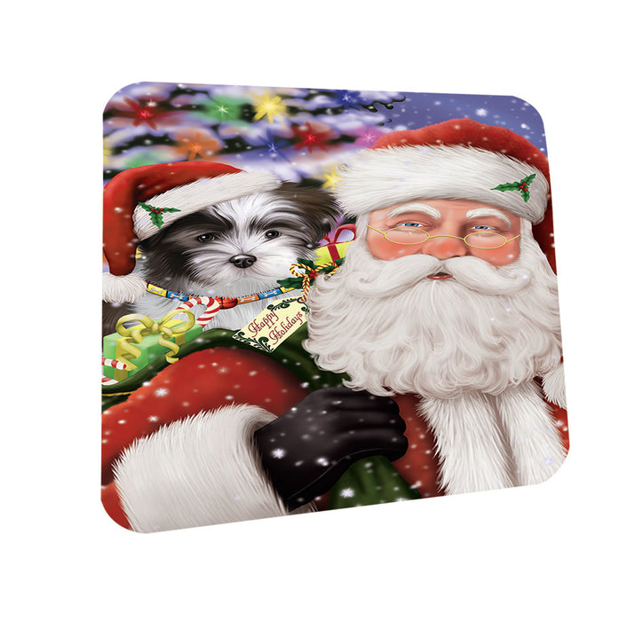 Santa Carrying Malti Tzu Dog and Christmas Presents Coasters Set of 4 CST53655