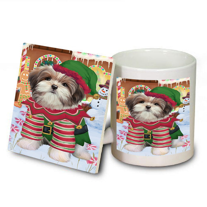Christmas Gingerbread House Candyfest Malti Tzu Dog Mug and Coaster Set MUC56446