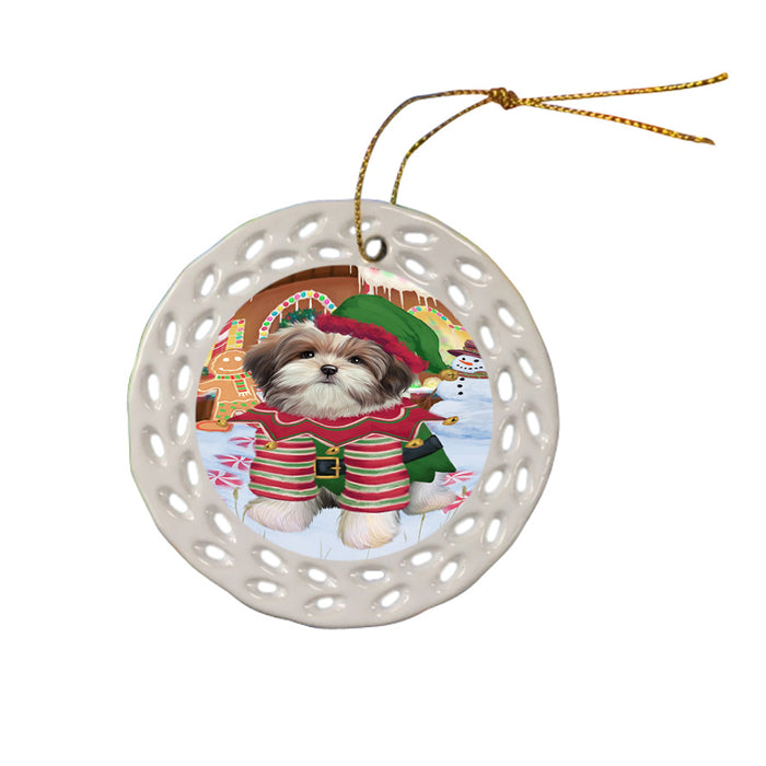 Christmas Gingerbread House Candyfest Malti Tzu Dog Ceramic Doily Ornament DPOR56810