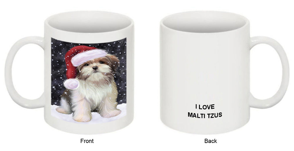 Let it Snow Christmas Holiday Malti Tzu Dog Wearing Santa Hat Coffee Mug MUG49710