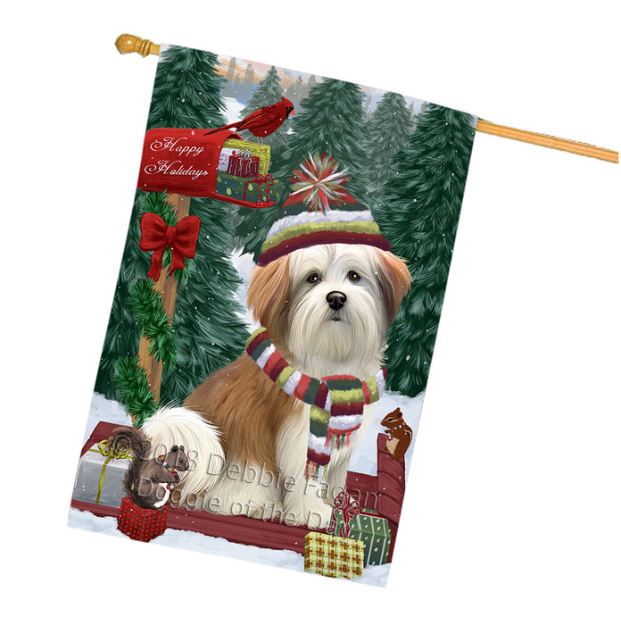 Merry Christmas Woodland Sled Malti Tzu Dog House Flag FLG55403