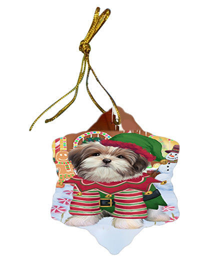 Christmas Gingerbread House Candyfest Malti Tzu Dog Star Porcelain Ornament SPOR56810