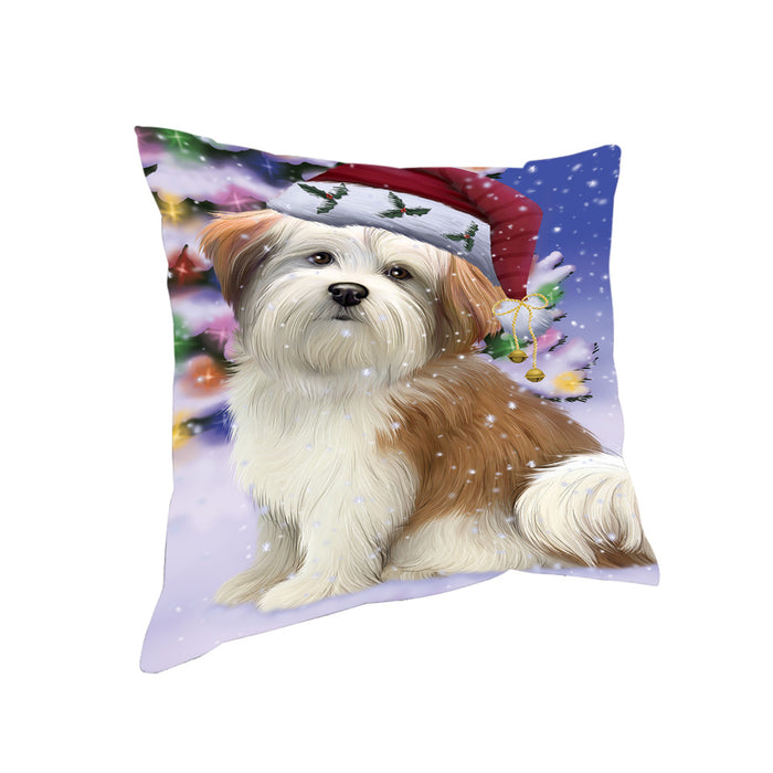 Winterland Wonderland Malti Tzu Dog In Christmas Holiday Scenic Background Pillow PIL71704