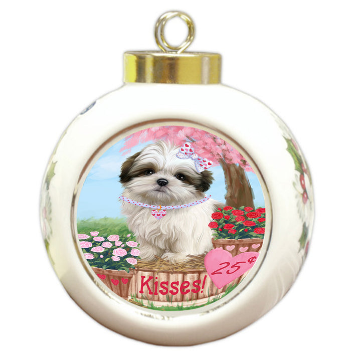 Rosie 25 Cent Kisses Malti Tzu Dog Round Ball Christmas Ornament RBPOR56326