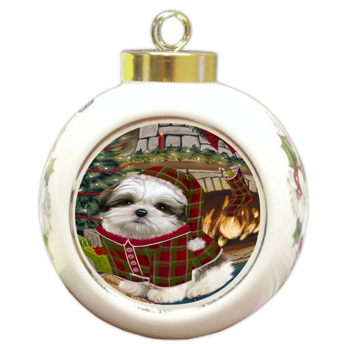 The Stocking was Hung Malti Tzu Dog Round Ball Christmas Ornament RBPOR55720