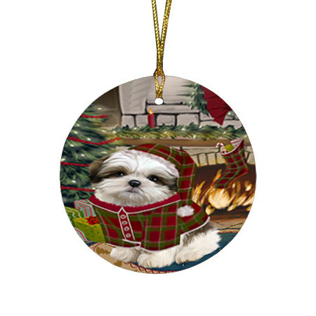 The Stocking was Hung Malti Tzu Dog Round Flat Christmas Ornament RFPOR55720