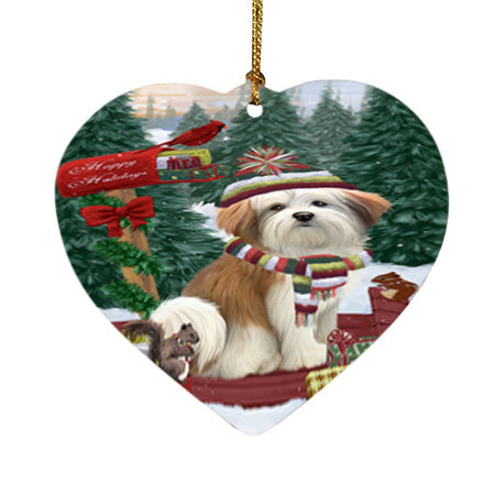 Merry Christmas Woodland Sled Malti Tzu Dog Heart Christmas Ornament HPOR55330