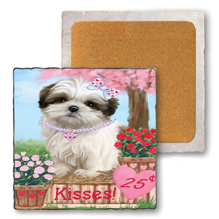 Rosie 25 Cent Kisses Malti Tzu Dog Set of 4 Natural Stone Marble Tile Coasters MCST50970