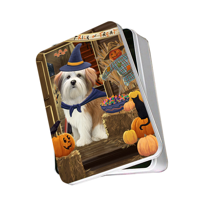 Enter at Own Risk Trick or Treat Halloween Malti Tzu Dog Photo Storage Tin PITN53194