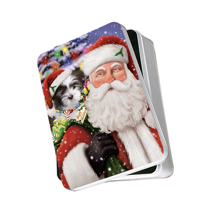 Santa Carrying Malti Tzu Dog and Christmas Presents Photo Storage Tin PITN53640