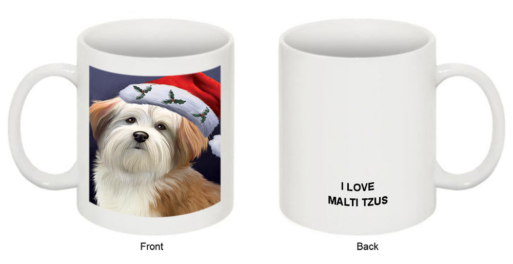 Christmas Holidays Malti Tzu Dog Wearing Santa Hat Portrait Head Coffee Mug MUG48900