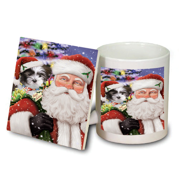Santa Carrying Malti Tzu Dog and Christmas Presents Mug and Coaster Set MUC53689