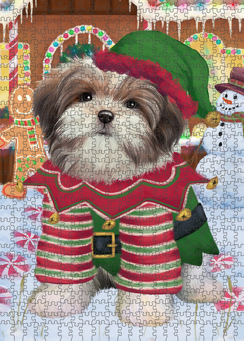 Christmas Gingerbread House Candyfest Malti Tzu Dog Puzzle with Photo Tin PUZL94016