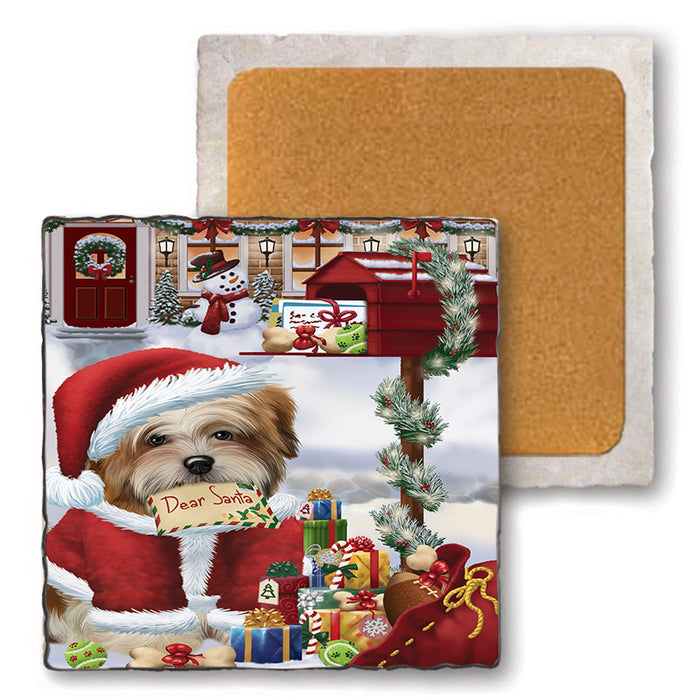 Malti Tzu Dog Dear Santa Letter Christmas Holiday Mailbox Set of 4 Natural Stone Marble Tile Coasters MCST48548