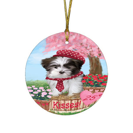 Rosie 25 Cent Kisses Malti Tzu Dog Round Flat Christmas Ornament RFPOR56327