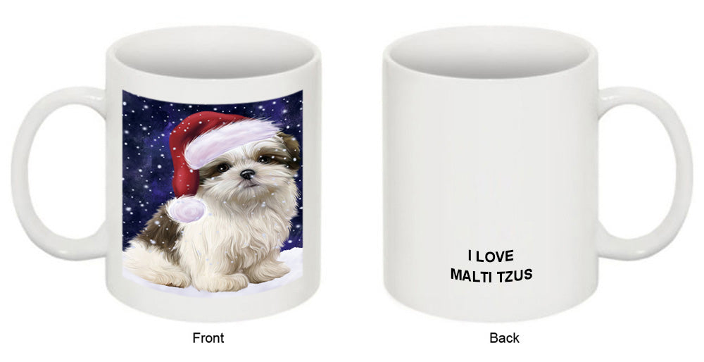Let it Snow Christmas Holiday Malti Tzu Dog Wearing Santa Hat Coffee Mug MUG49711