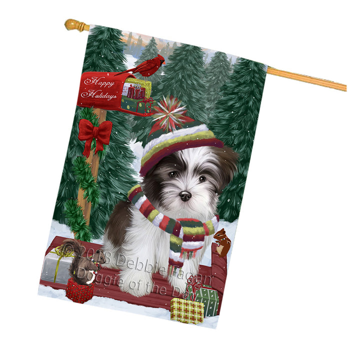 Merry Christmas Woodland Sled Malti Tzu Dog House Flag FLG55404