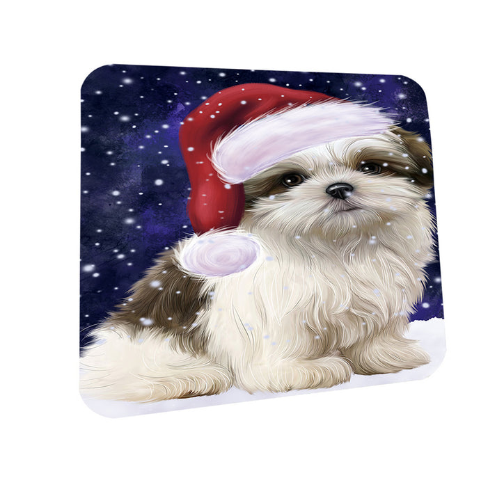 Let it Snow Christmas Holiday Malti Tzu Dog Wearing Santa Hat Coasters Set of 4 CST54271