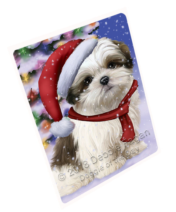 Winterland Wonderland Malti Tzu Dog In Christmas Holiday Scenic Background Large Refrigerator / Dishwasher Magnet RMAG83508