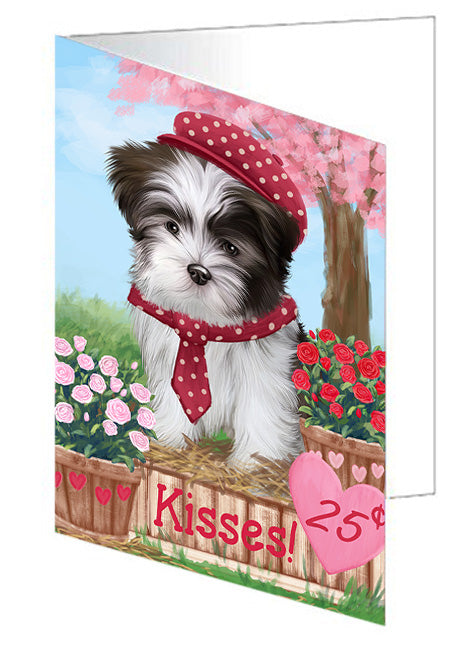 Rosie 25 Cent Kisses Malti Tzu Dog Handmade Artwork Assorted Pets Greeting Cards and Note Cards with Envelopes for All Occasions and Holiday Seasons GCD72428
