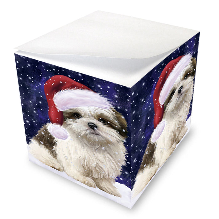 Let it Snow Christmas Holiday Malti Tzu Dog Wearing Santa Hat Note Cube NOC55959