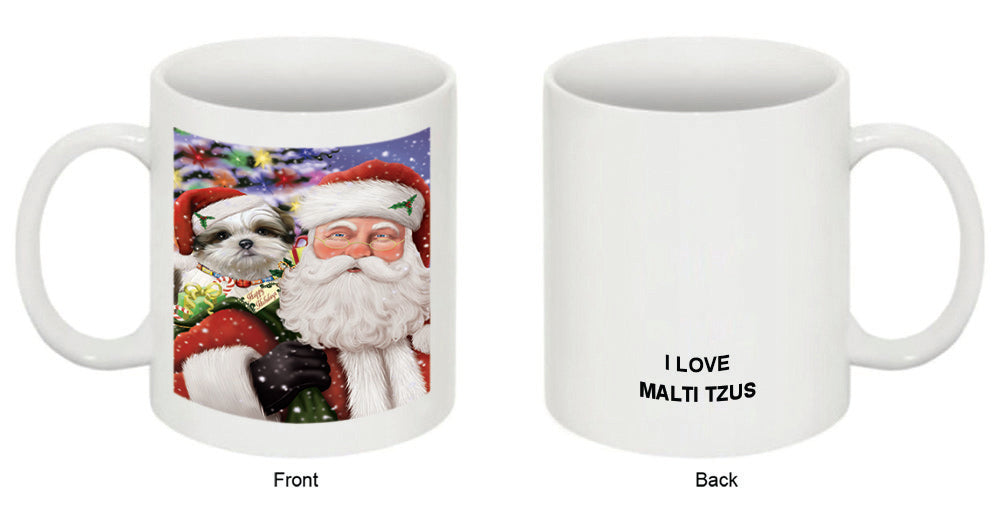 Santa Carrying Malti Tzu Dog and Christmas Presents Coffee Mug MUG49096